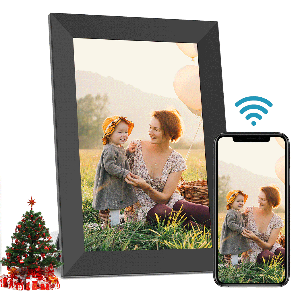 JEEMAK Smart Digital Photo Frame 7" WiFi HD IPS Touch Screen Built-in 16GB Storage Auto-Rotate Easy Share Photos/Videos via App, Email