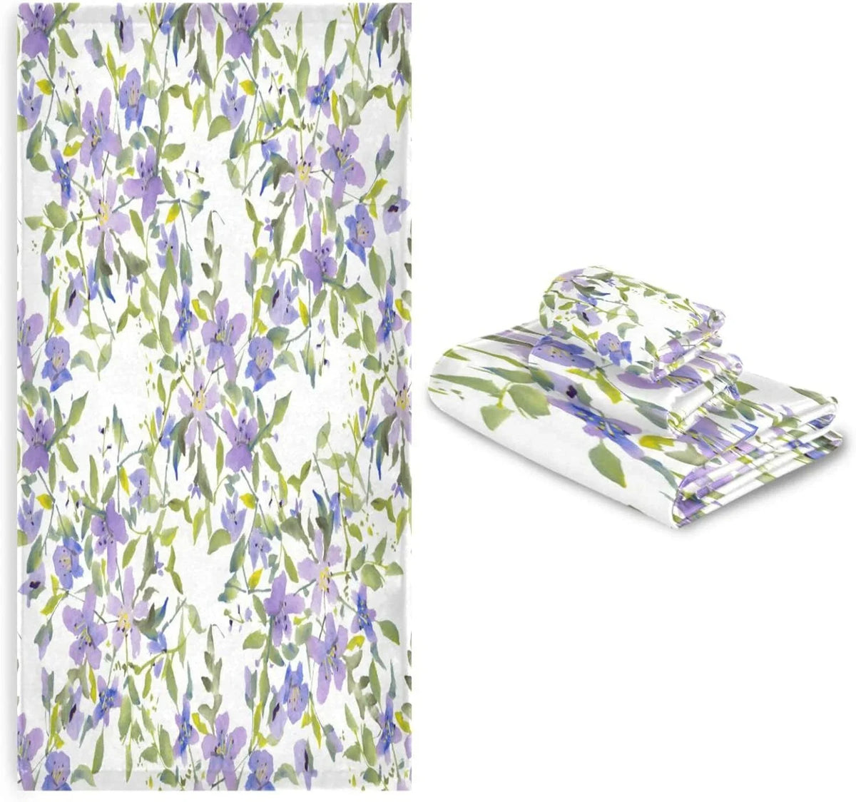 Wellsay Purple Flowers Bath Towel Set of 3, Highly Absorbent & Soft Bathroom Towels Set Quick Dry Towels Set for Bathroom Spa Beach (1 Bath Towels, 1 Hand Towel, 1 Washcloth)