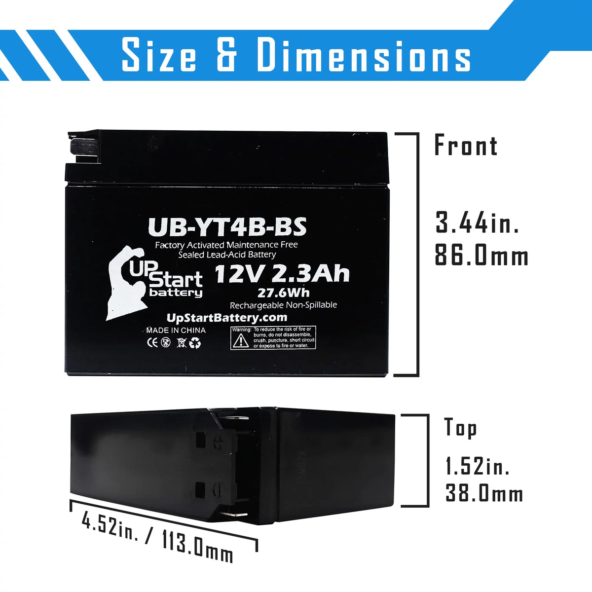 3-Pack UpStart Battery Replacement for 2008 Yamaha SR400 400CC Factory Activated, Maintenance Free, Motorcycle Battery - 12V, 2.3Ah, UB-YT4B-BS
