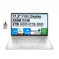 HP 2021 17.3" FHD IPS 250 Nits Laptop Computer, Intel Core i5-1155G7 Processor, 32GB RAM, 2TB HDD+ 2TB SSD, Backlit Keyboard, Intel Iris Xe Graphics, HD Webcam, HD Audio, Win11, Silver, 32GB USB Card