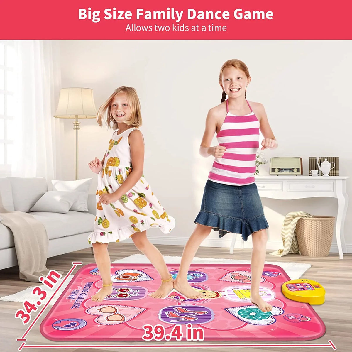 Dance Mat, Electronic Musical Play Mats Pink Dance Pad with LED Lights, Dance Game Toy Gift for Kids with 5 Game Modes, Christmas Birthday Gifts for 3 4 5 6 7 8 9 10 Year Old Girls Toys