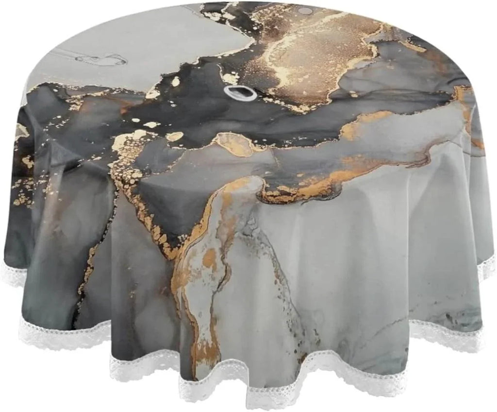 Hyjoy Natural Luxury Abstract Fluid Art Painting Round Tablecloth 60In,Waterproof Round Table Cloths with Umbrella Hole and Zipper,Party Patio Table Shield for Outdoor Backyard /BBQ/Picnic