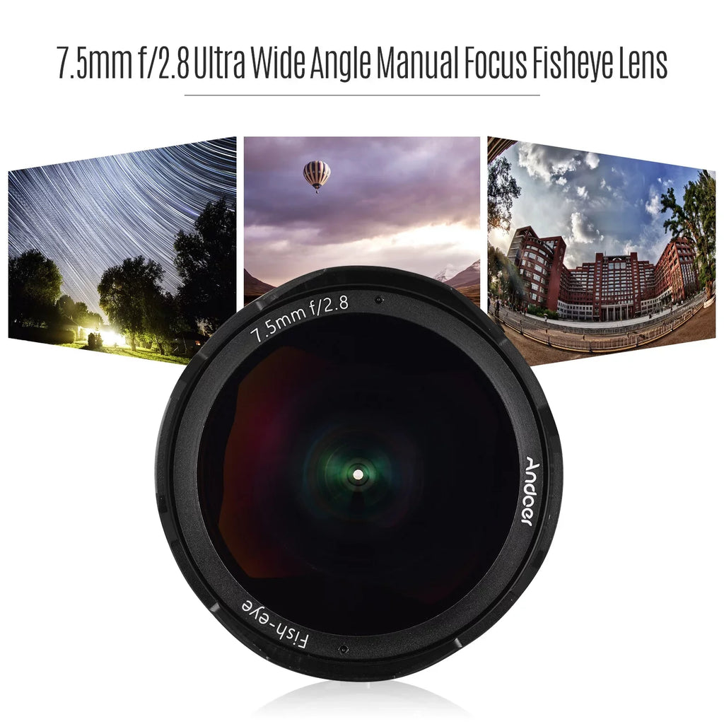 Andoer Andoer 7.5mm F2.8 Manual Focus Fisheye Lens 180° Ultra Wide Angle Large Aperture E-Mount Lens Matching with APS-C Frame Camera A6600 A6100 A6400 A6500 A6300 A6000 5100 A77II