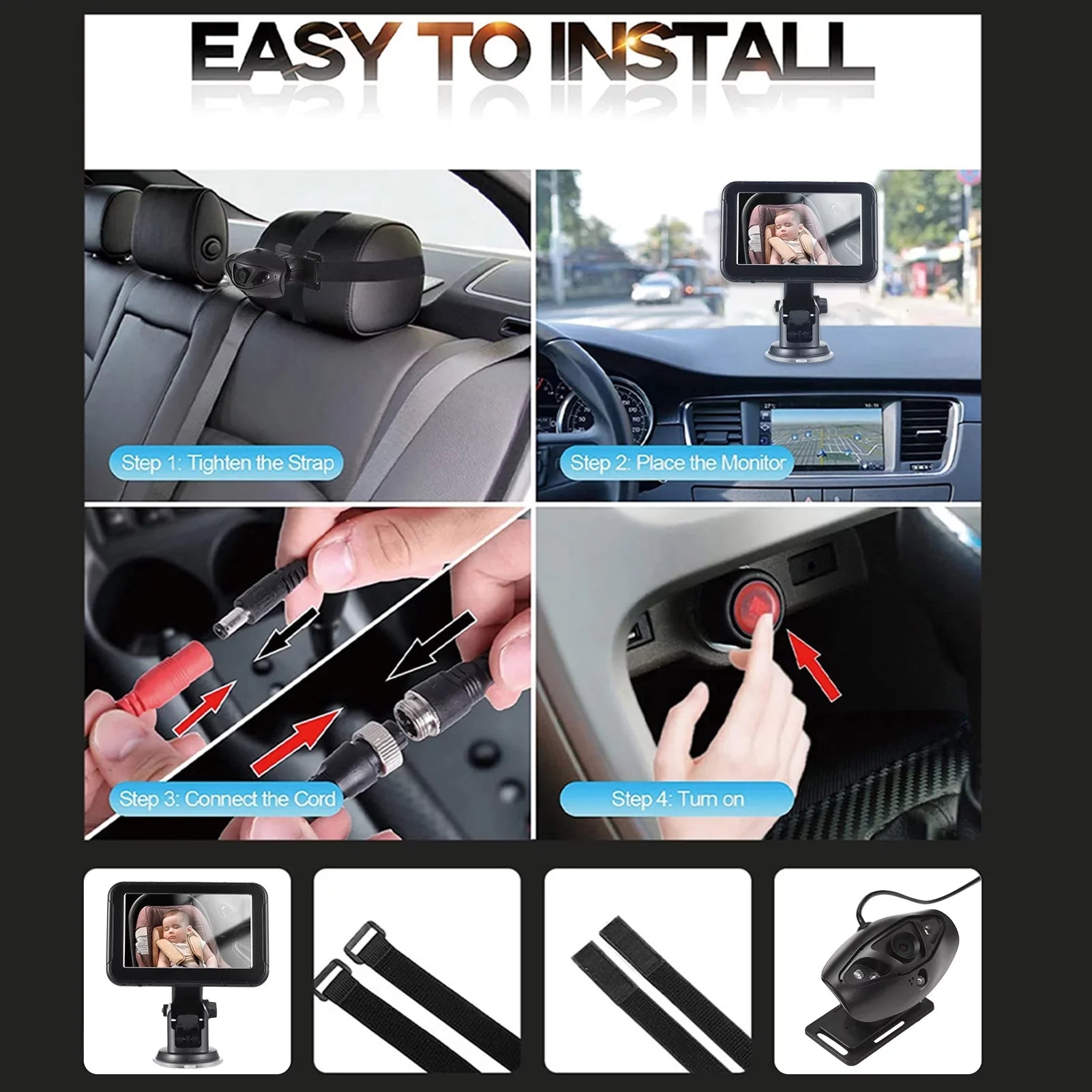 moobody Baby Car Monitor 1080P High Definition Monitor Camera for Baby Rear Facing Seat 5 Inch Car Seat Mirror Display 150° Wide View Night Vision Baby Car Mirror Camera Easy Installation