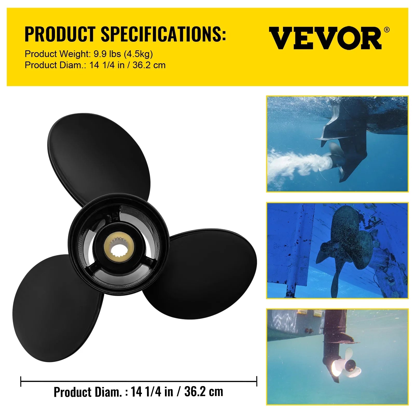 VEVOR Outboard Propeller, 3-Blade 14 1/4 x 21" Craft Propeller, Replace for OEM 3817469, Matching SX Sterndrives Outboard Volvo Penta Engine, Right-handed Aluminium Propeller & 19 Spline Teeth