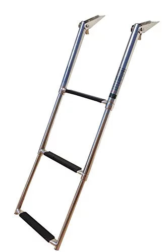 Pactrade Marine Vessel Stainless Steel 3 Steps Telescopic Folding Ladder with Rubber Foot Grips