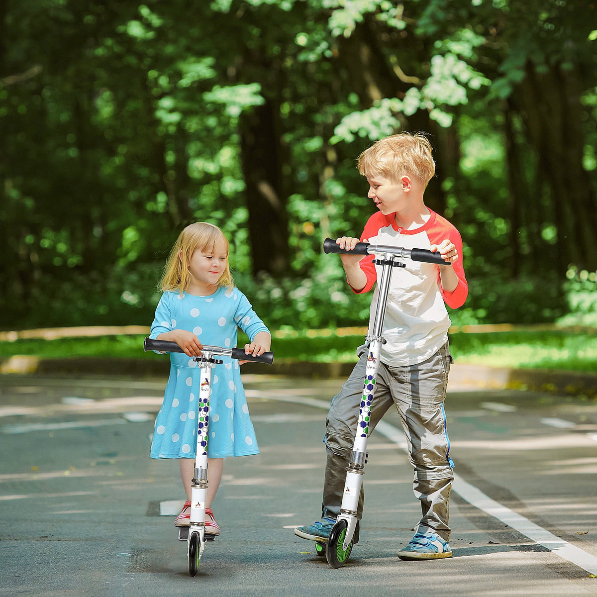 Aosom One-click Folding Kids Kick Scooter w/ Adjustable Handlebar, Push Rider with Kickstand, Dual Brake System, Long-lasting Wheels & Sturdy Bearings, for Boys and Girls, White