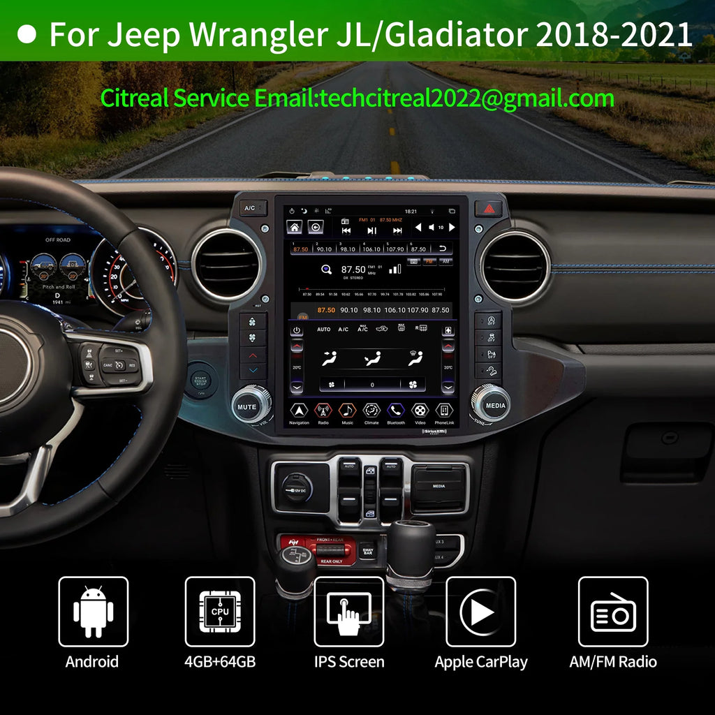 Linkswell Gen5 T-style 12.1 inch Car SirusXm Radio Stereo for Jeep Wrangler Gladiator 2018-2021 Touch Screen Car Navigator Android Truck Replacement GPS radio 4G+64G Apple Carplay Auto
