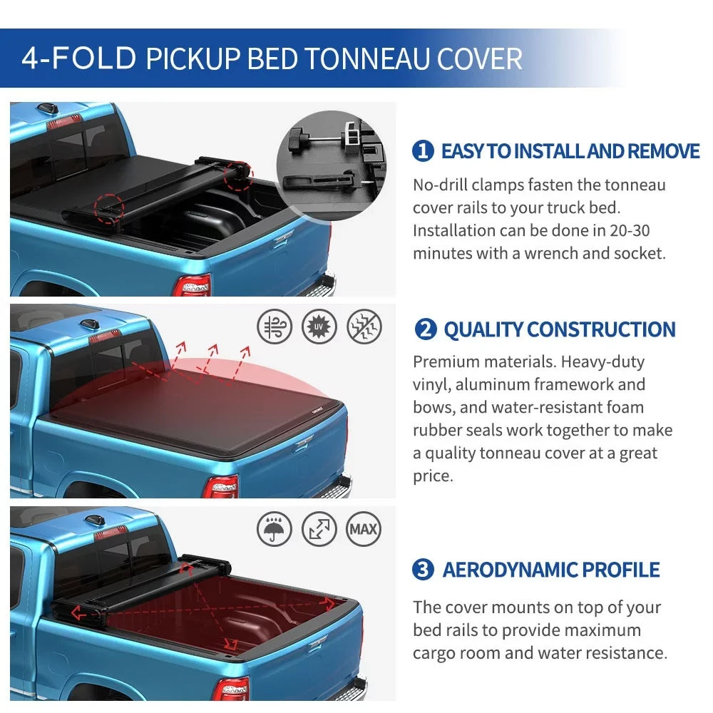 Ledkingdomus 6.4 ft Soft Fold Tonneau Shield Truck Bed Coating for 02-23 Dodge Ram 1500/Ram 2500 3500