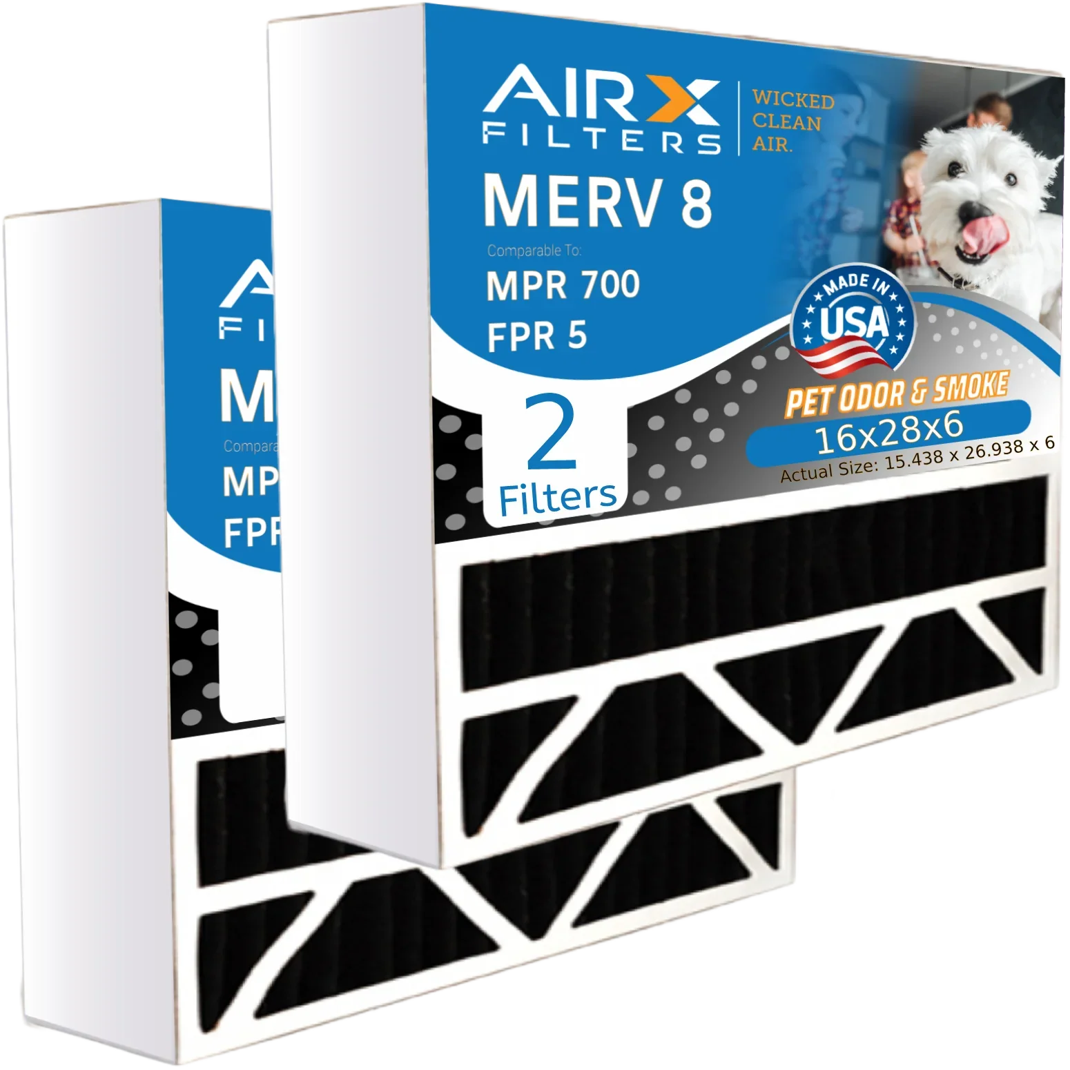 16x28x6 Air Filter Odor Eliminator Carbon Filter MERV 8 Comparable to MPR 700 & FPR 5 Suitable with Aprilaire 401 2 Pack by AIRX FILTERS WICKED CLEAN AIR.