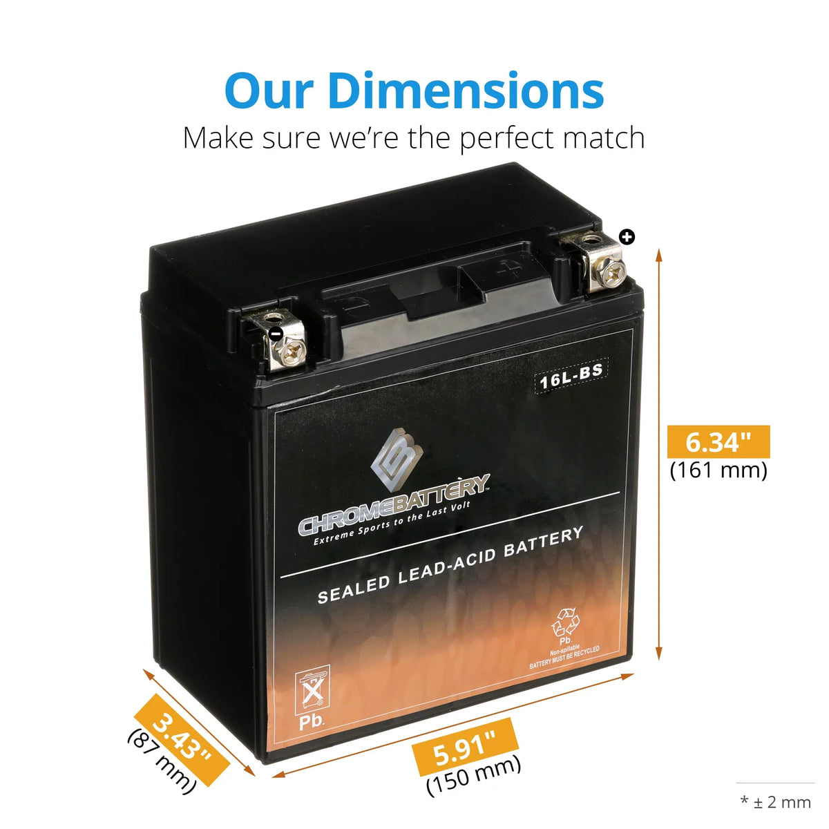 Chrome Battery YTX16L-BS (16L-BS 12 Volt,14 Ah, 230 CCA) Pwc Battery for Kawasaki (jet Ski) Js400 Year (76)