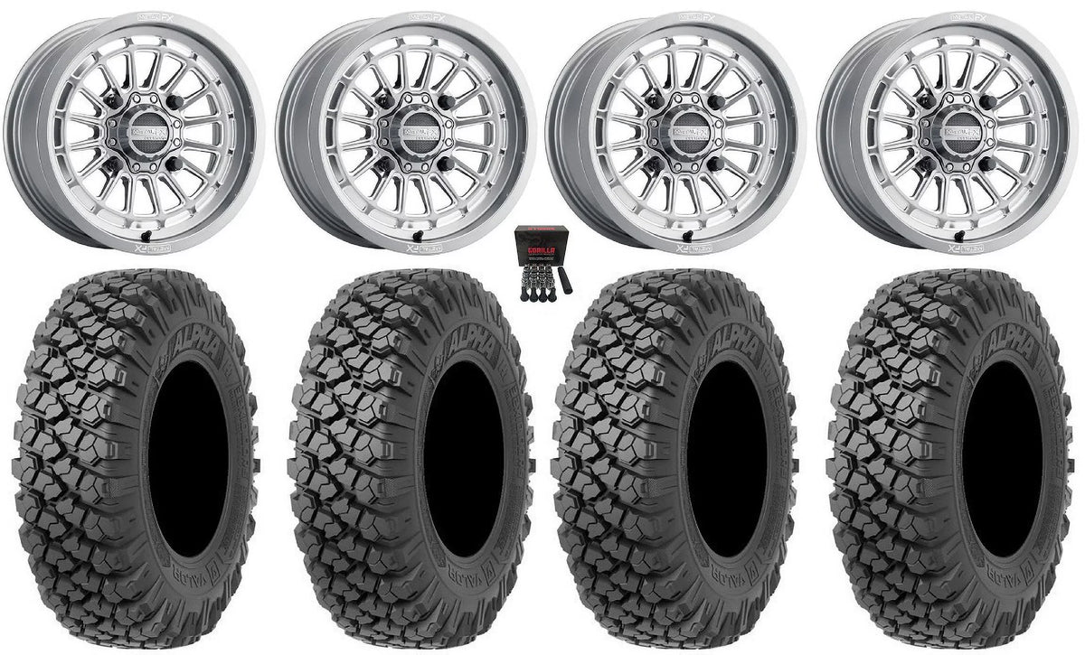 MetalFX Delta Contrast Cut 15" Wheels Gm 32" Alpha Tires Can-Am Maverick X3 / Honda Pioneer 1000 / Talon