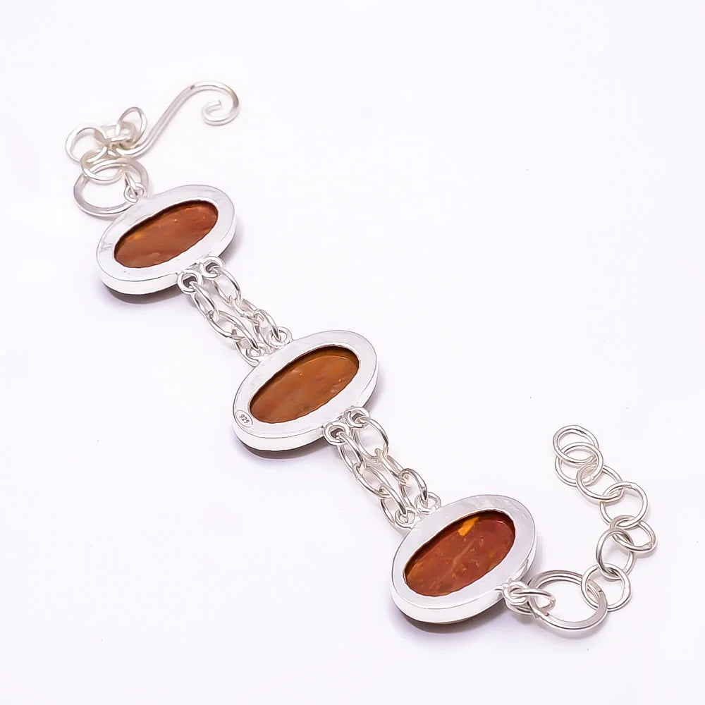 Red And Yellow Jasper -Indonesia 925 Silver Plated Adjustable Bracelet 7.99", Red And Yellow Red And Yellow Jasper Bracelet B_9205_388_49