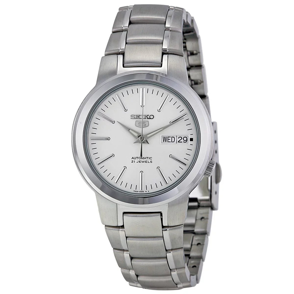 Seiko Men's SNKA01 5 Automatic White Dial Stainless Steel Bracelet Watch