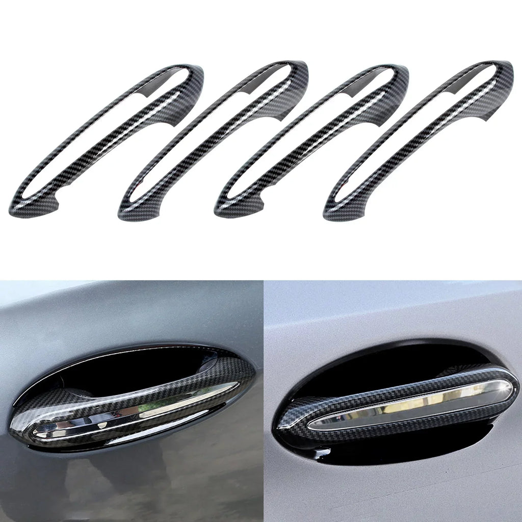 Xotic Tech 1 Set (4 pieces) Exterior Door Handle Surround Wrap trims, Carbon Fiber Style, Matching with BMW 5 Series G30 2018-up
