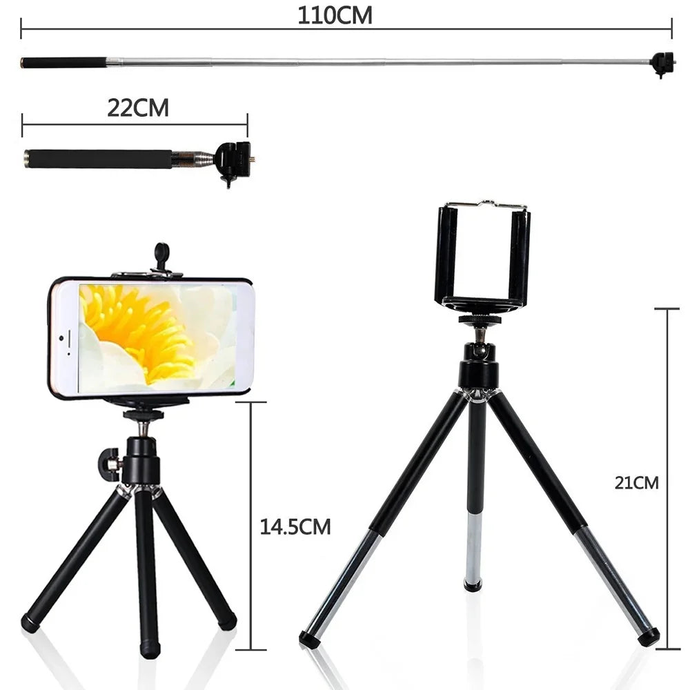 10PCS 8X Telephoto Mobile Phone Lens Universal Detachable Clip-on Lens Wide Angle + Fish Eye + Macro Lens + Selfie Stick + Tripod