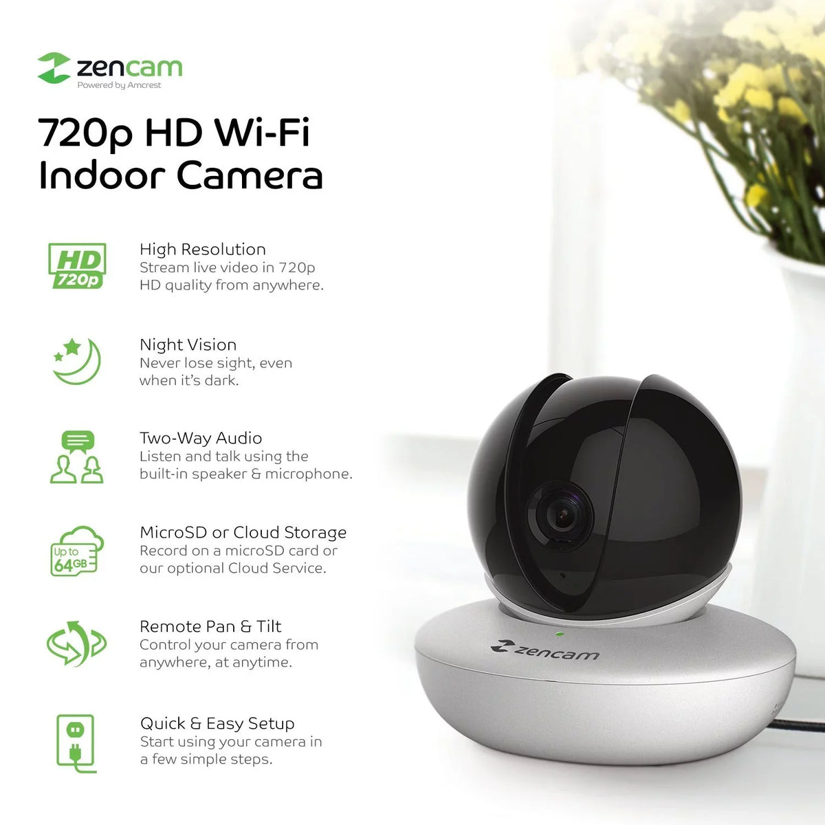 4-Pack Zencam WiFi Camera, Indoor Pan Tilt Zoom Home Wireless IP Camera, 720P Dome Cloud Security Surveillance System with Two-Way Talk for Home, Pet, Nanny Cam, Baby Monitor White (4PACK-M1W)