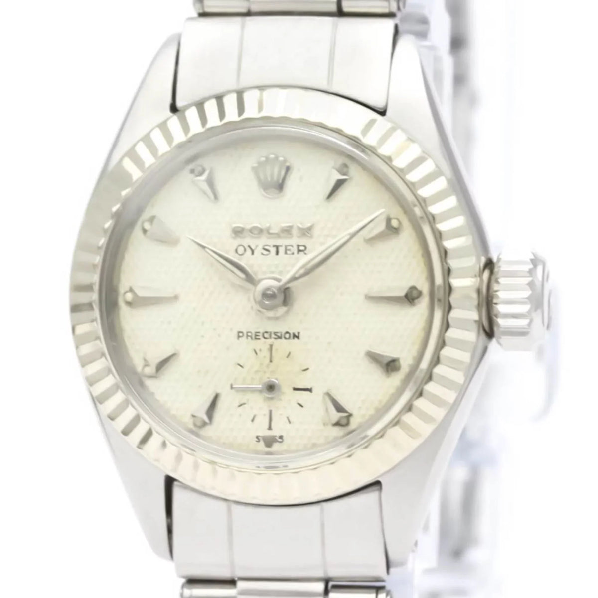 Authenticated Used Vintage ROLEX Precision White Gold Steel Hand-Winding Mens Watch 6525 BF551892