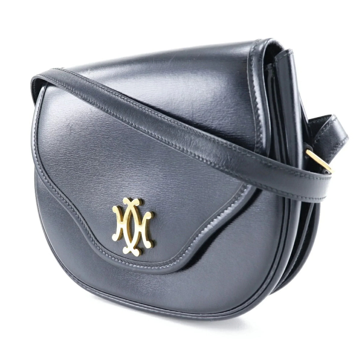Pre-Owned Hermes HERMES Double H Shoulder Bag Vintage Calf Made in France 1983 Black/Gold Hardware 〇M Crossbody Snap Button Ladies (Fair)