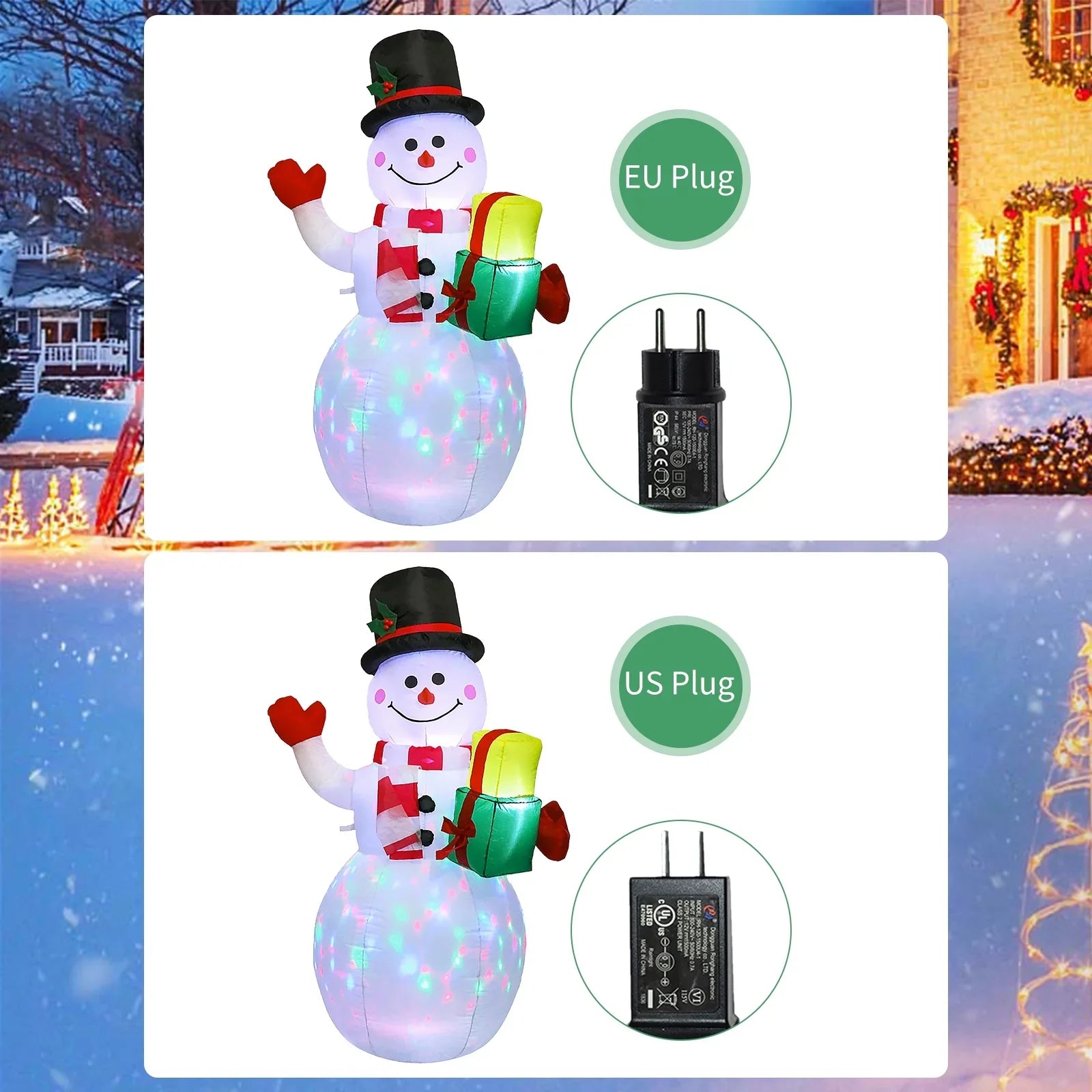 5FT Christmas Inflatables Snowman Shaped Rotating Colored Blow Up Xmas Inflatable Props With Fixed Stakes Tethers for Outdoor Garden Yard Party Decoration