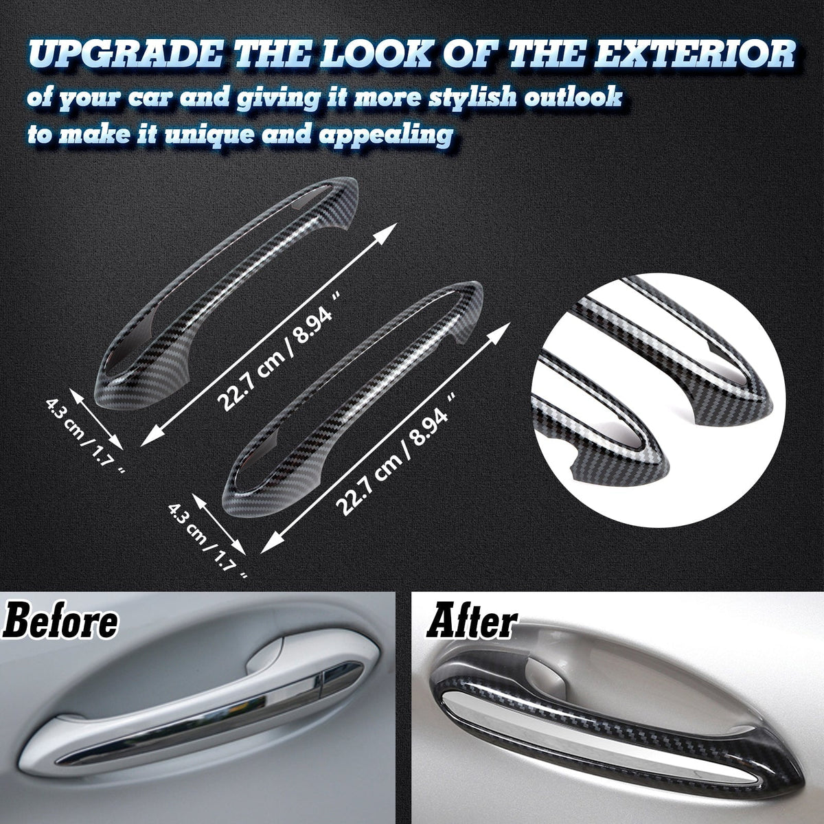 Xotic Tech 1 Set (4 pieces) Exterior Door Handle Surround Wrap trims, Carbon Fiber Style, Matching with BMW 5 Series G30 2018-up