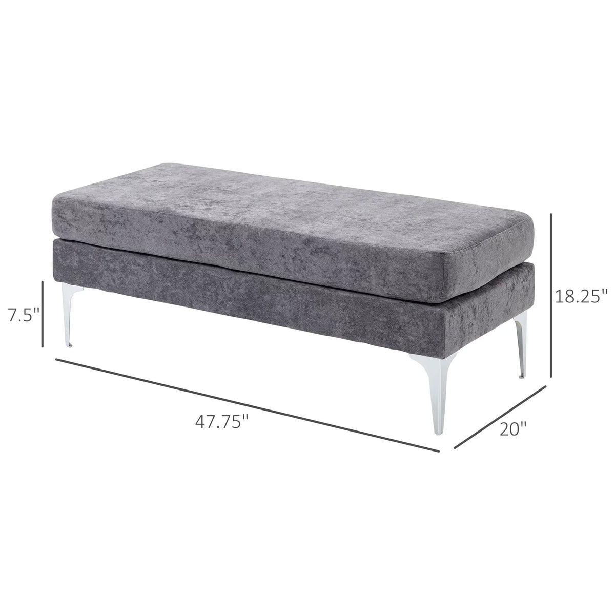 HOMCOM 48" End of Bed Bench with Steel Legs, Dark Gray