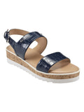 MARC FISHER Womens Blue Mixed Media Demi 1" Platform Gordy Almond Toe Wedge Latch Sandals Shoes 8.5 M