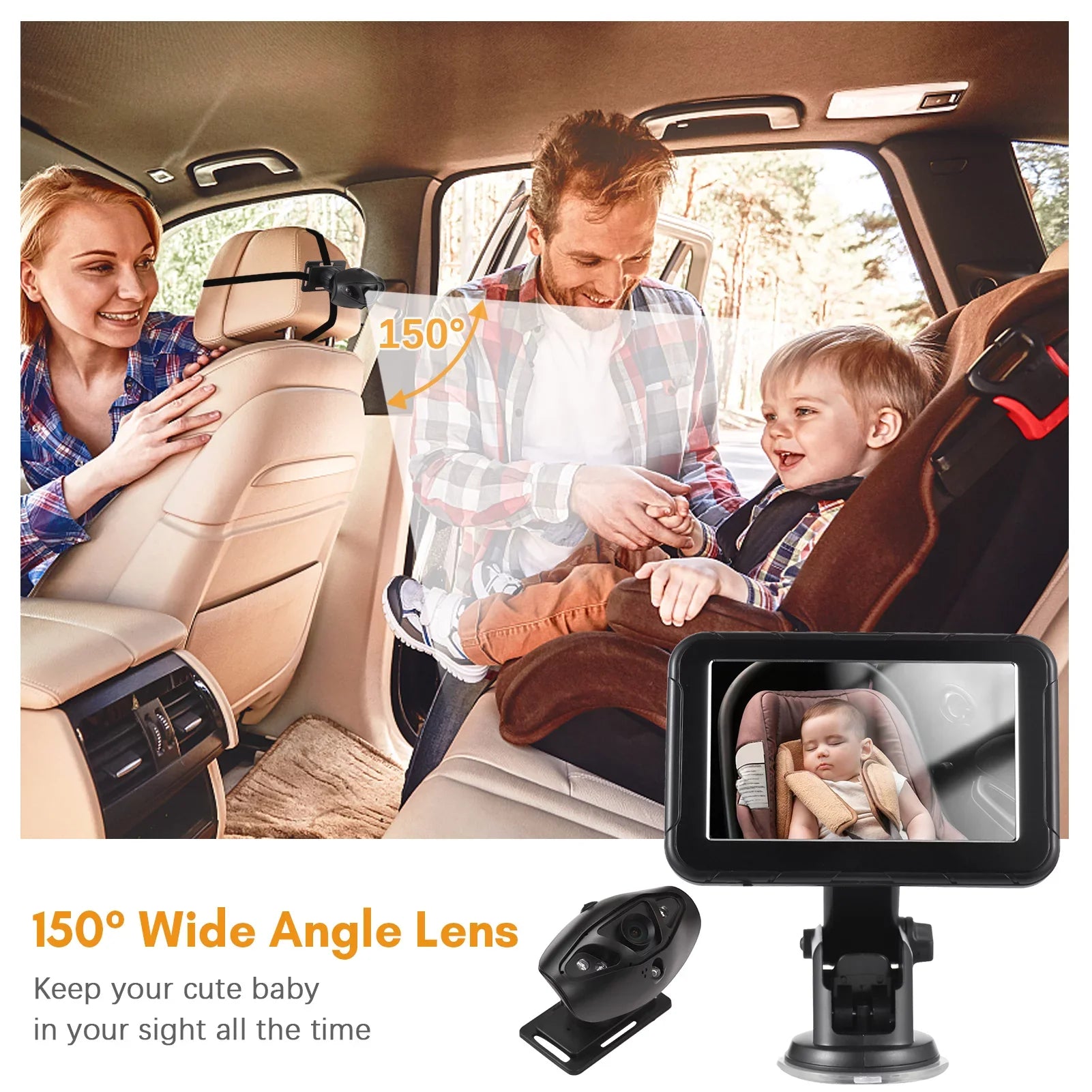moobody Baby Car Monitor 1080P High Definition Monitor Camera for Baby Rear Facing Seat 5 Inch Car Seat Mirror Display 150° Wide View Night Vision Baby Car Mirror Camera Easy Installation