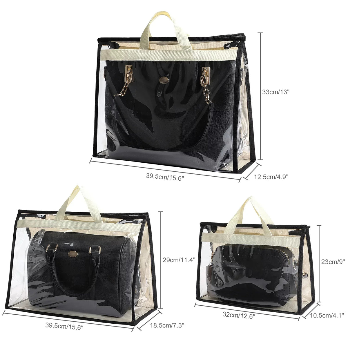 3 Pcs Dust Bags for Handbags, Clear Handbag Storage, Purse Storage Organizer for Closet, Purse Protection Hanging Closet Organizer with Zipper and Handles