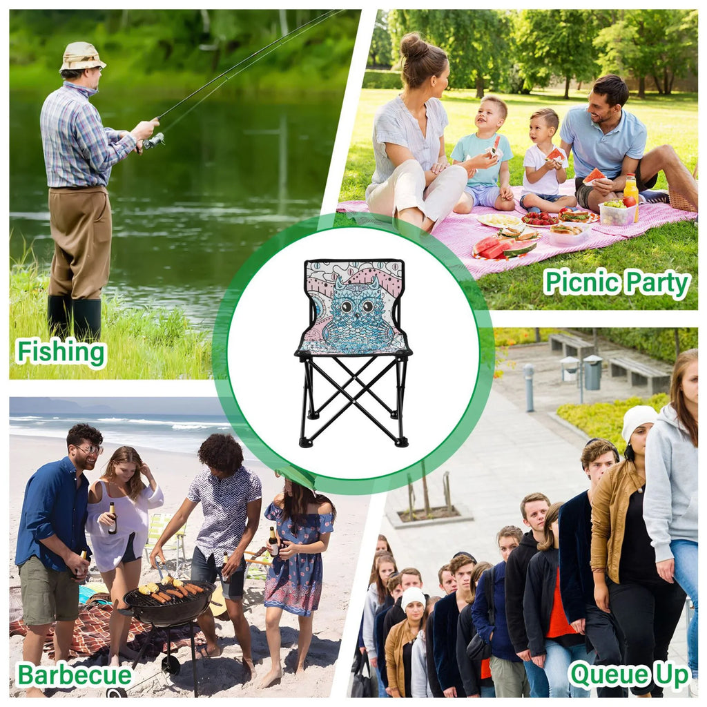 Mandala Abstract Owl Portable Camping Chair Small for Kids Outdoor Folding Beach Chair Fishing Chair Lawn Chair with Carry Bag