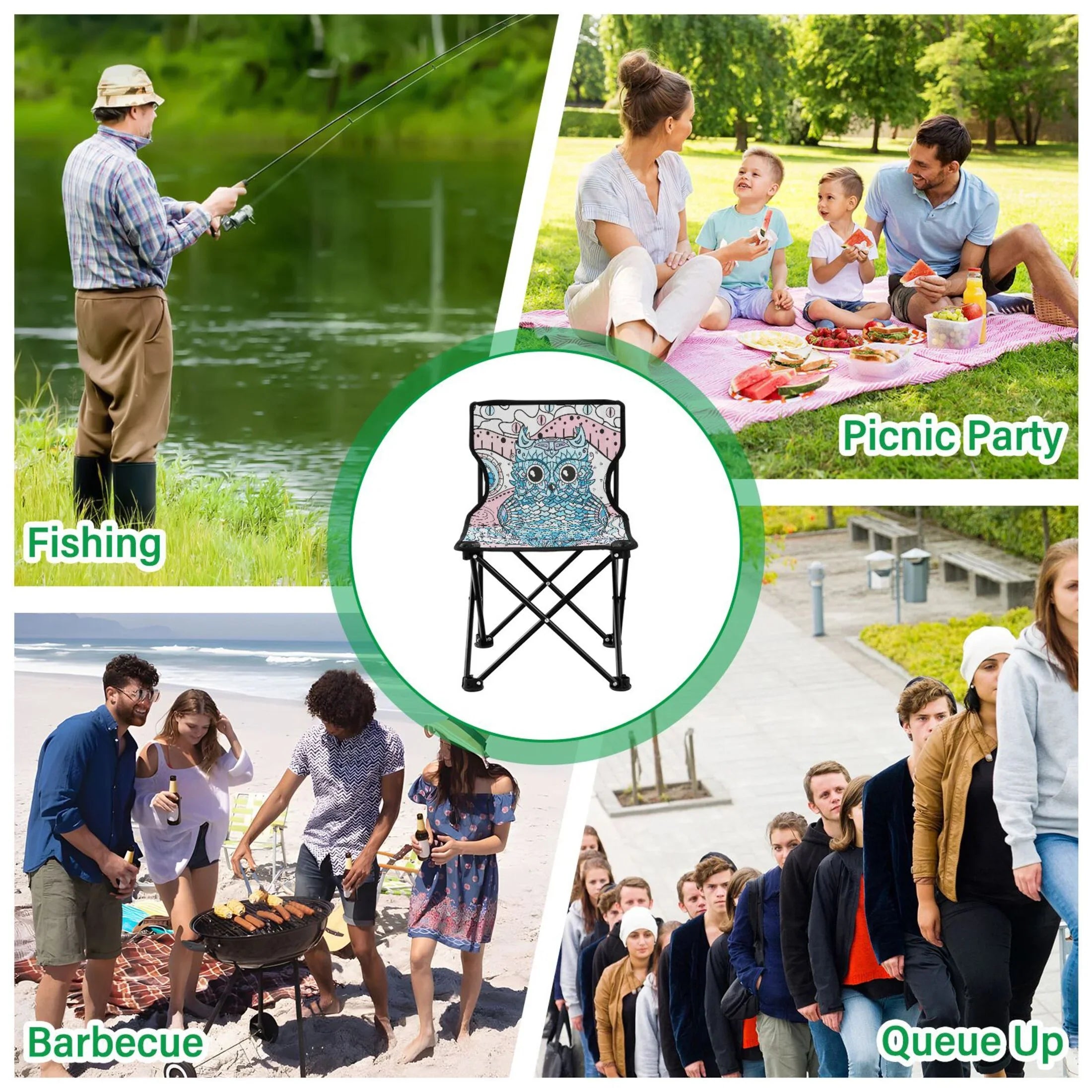 Mandala Abstract Owl Portable Camping Chair Small for Kids Outdoor Folding Beach Chair Fishing Chair Lawn Chair with Carry Bag