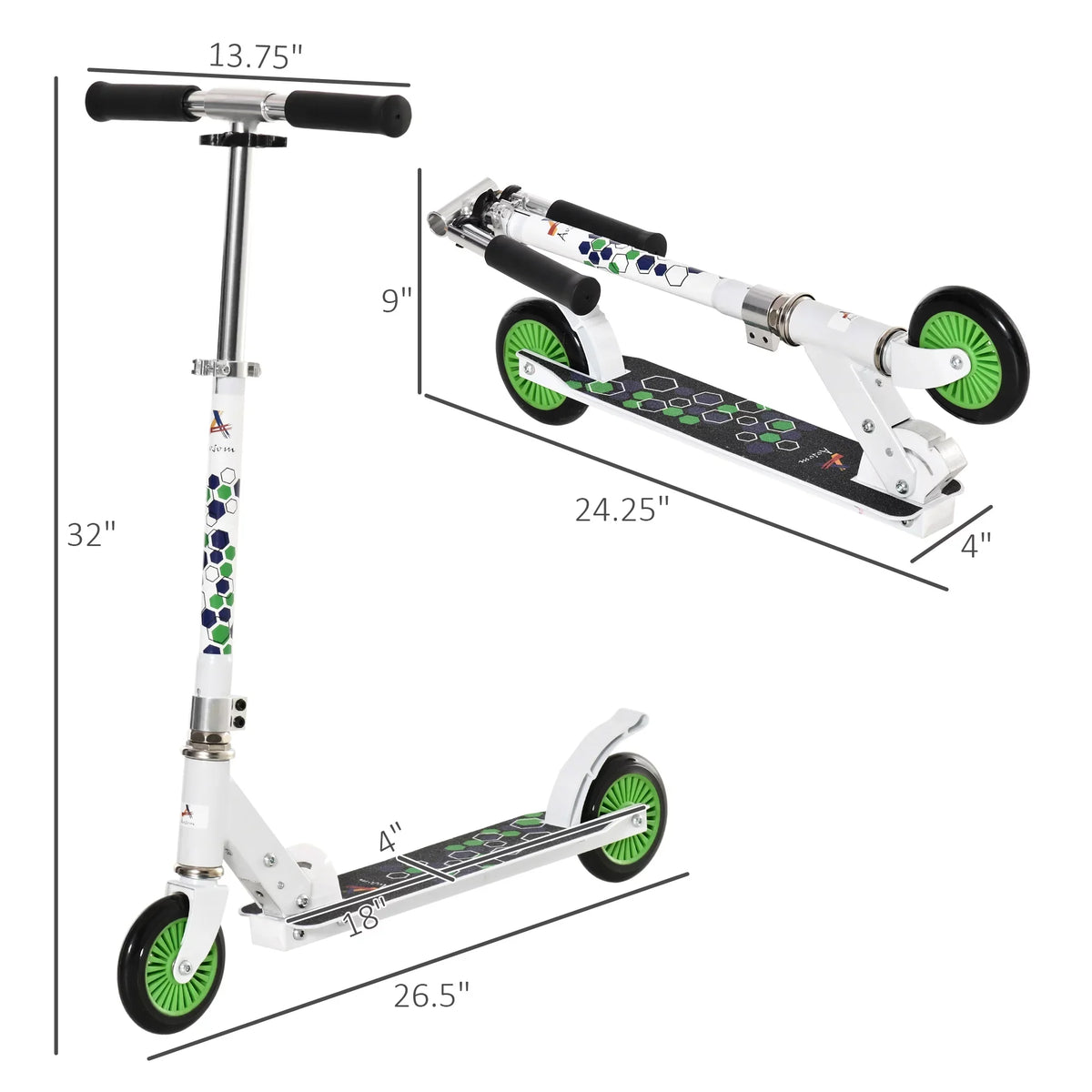 Aosom One-click Folding Kids Kick Scooter w/ Adjustable Handlebar, Push Rider with Kickstand, Dual Brake System, Long-lasting Wheels & Sturdy Bearings, for Boys and Girls, White