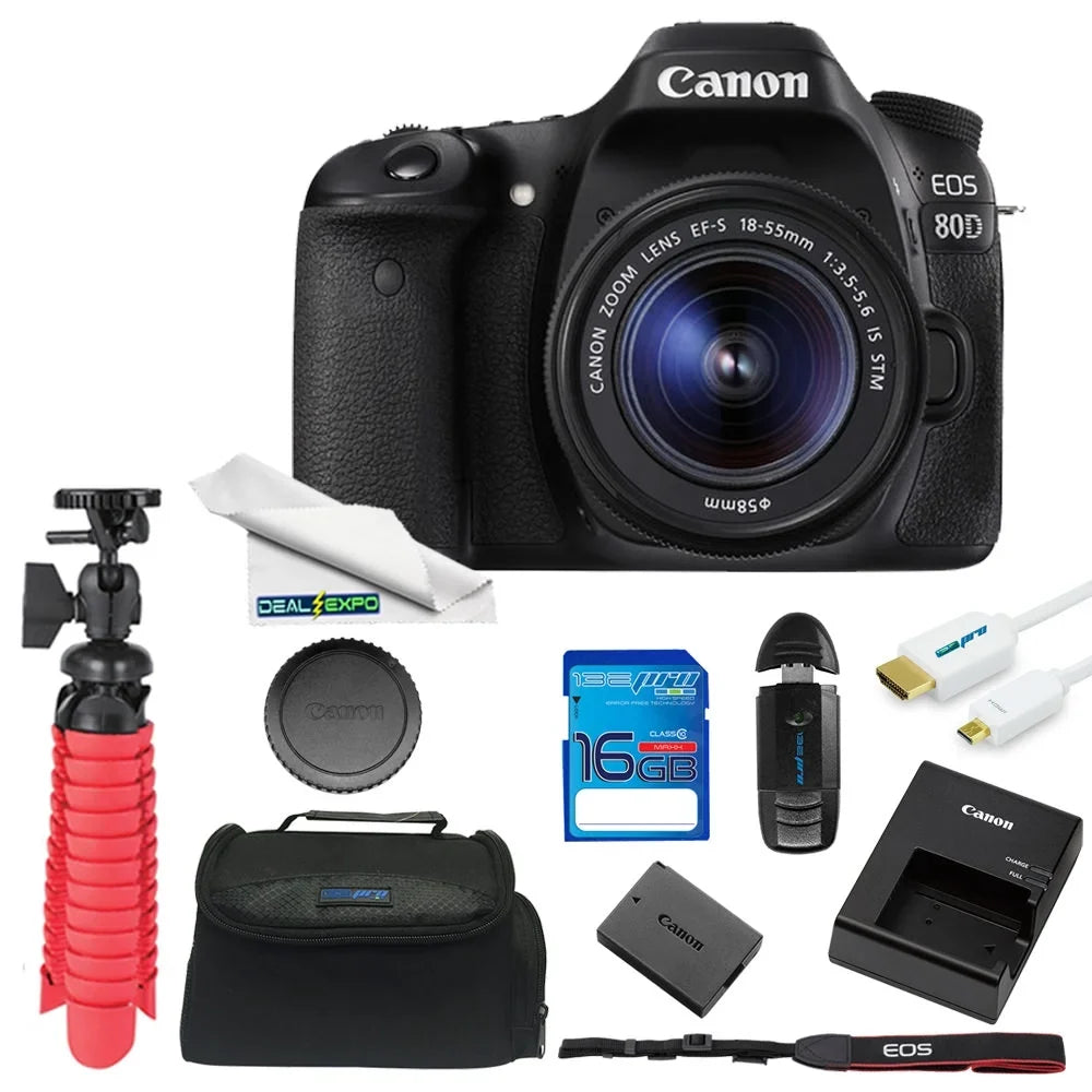 Canon EOS 80D DSLR Camera with 18-55mm Lens + 16GB Expo Essentials Kit