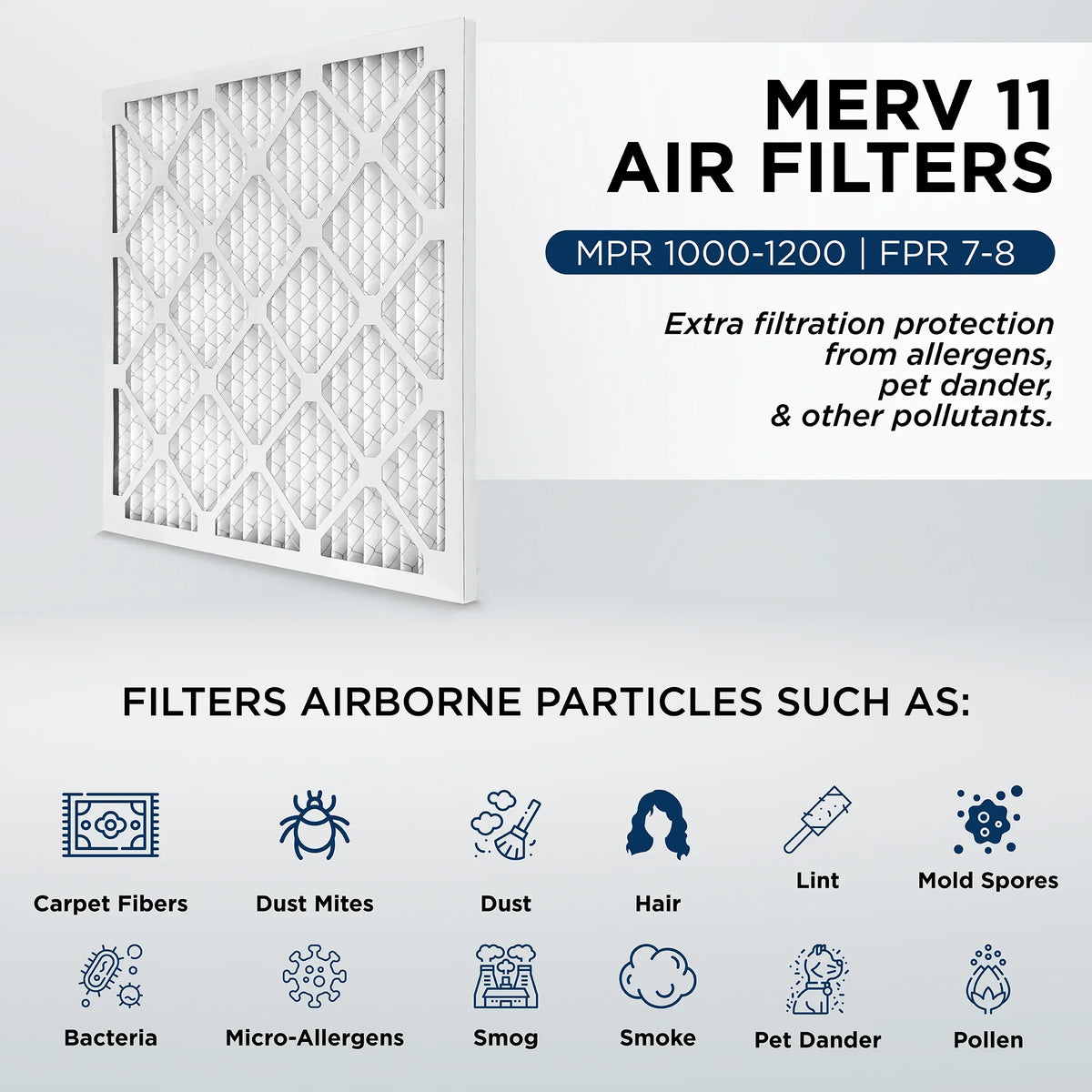 20x24x1 MERV 11, MPR 1000 Pleated AC Furnace 1" Air Filters by Pamlico. Quantity 6. Actual Size: 19-1/2 x 23-1/2 x 3/4
