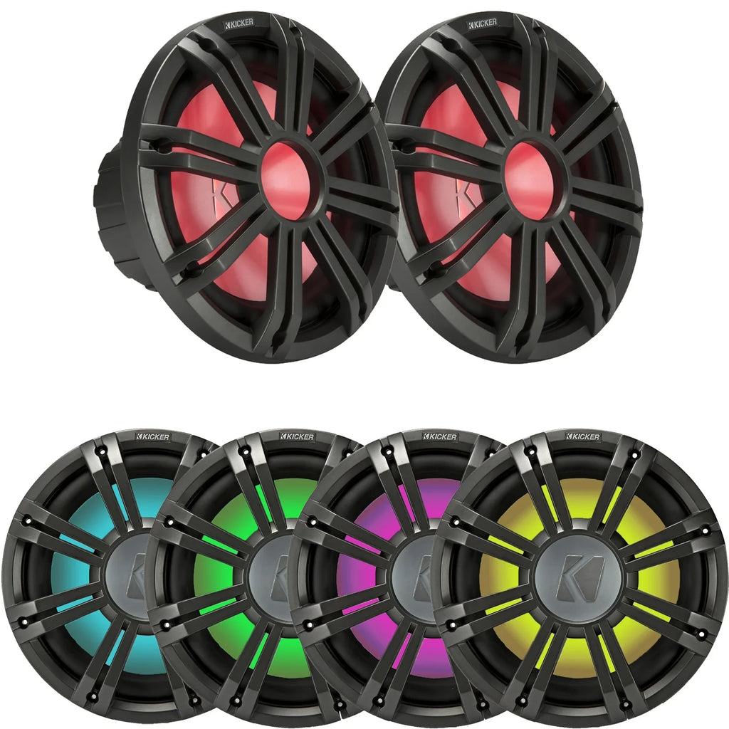 2 Kicker 45KMF104 10" Environment Subwoofers for Freeair Applications - 2 Kicker 45KMG10W 10" LED Grilles (Charcoal)