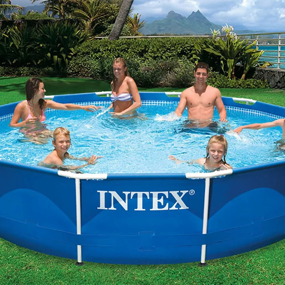 Intex Metal Above Ground Pool w/ Pump, Filter Cartridge 6 Pack, and Coating