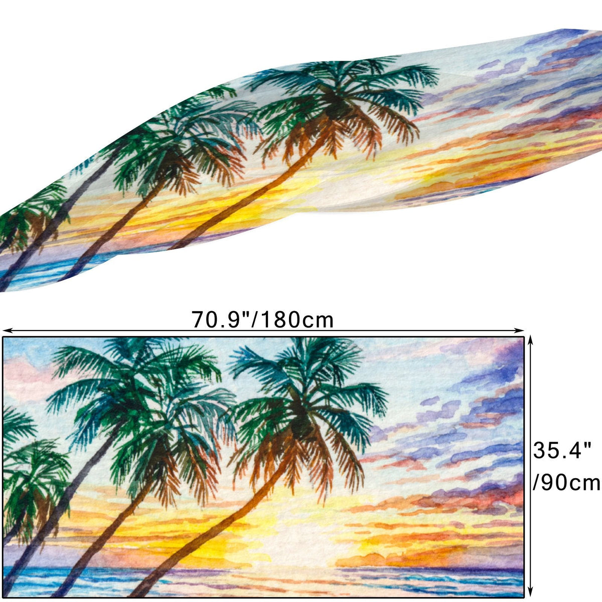 FREEAMG Seascape Sunset Silk Long Scarf for Women Large Oblong Sunscreen Shawls Wraps Neck Headscarf Hair Wraps Gift Packed