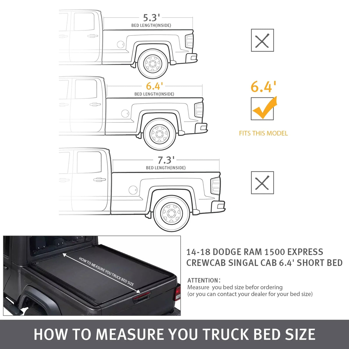 XTWEEX Soft Roll Up Truck Bed Tonneau Shield Fits 2002-2023 Dodge Ram 1500 | 2003-2023 Ram 2500 3500 | 2019+ Ram 1500 Classic Body(Not for New Body) 6.4 FT Bed W/O Rambox