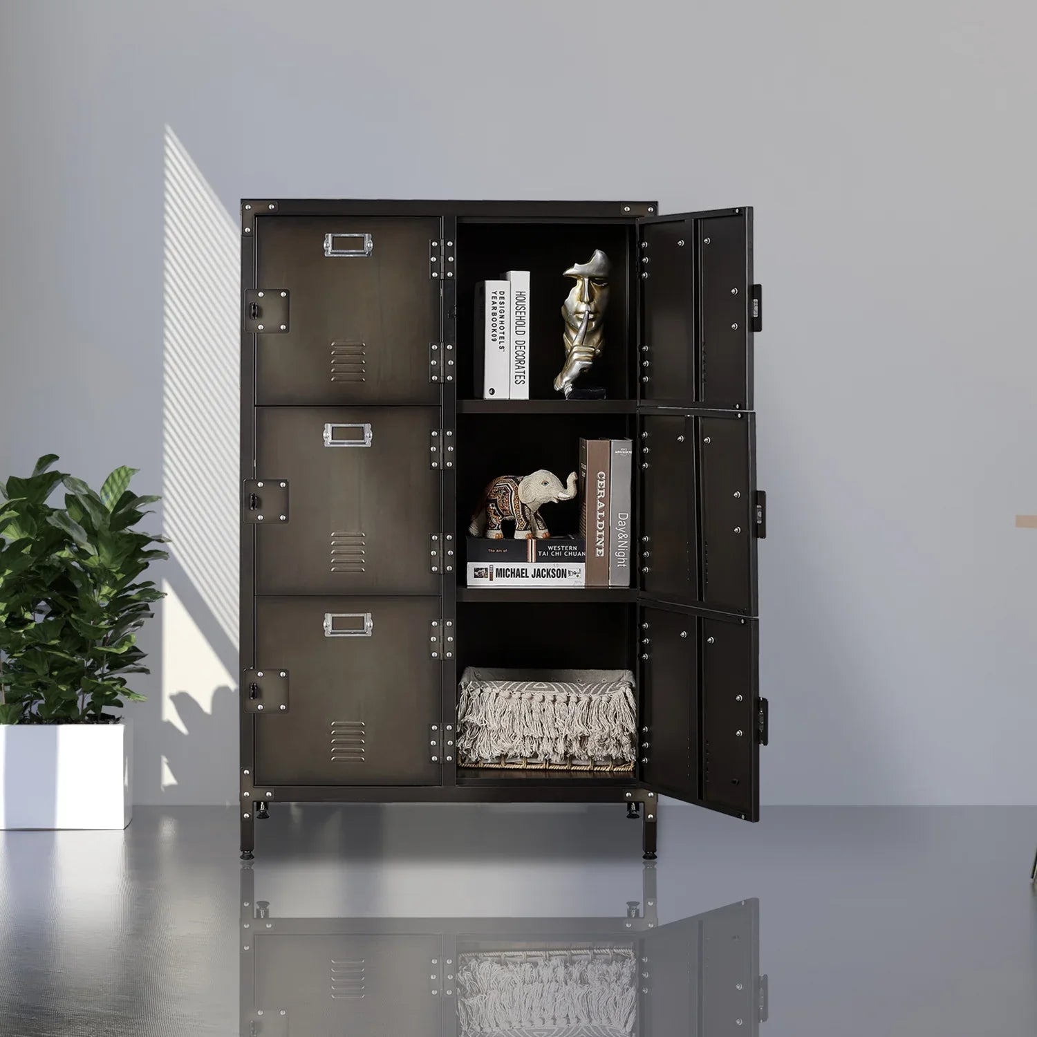 STANI Metal Locker 47.3" Steel Storage Cabinet with 2 Shelf ,Office School Gym Bedroom Metal Storage Locker Cabinets for Employees Students Steel Locker