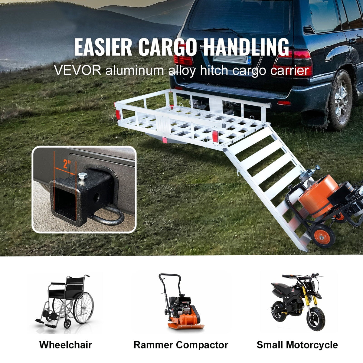 SKYSHALO Hitch Mount Cargo Carrier 47x28x6 in 500lb and Folding Ramp Fits 2" Receiver