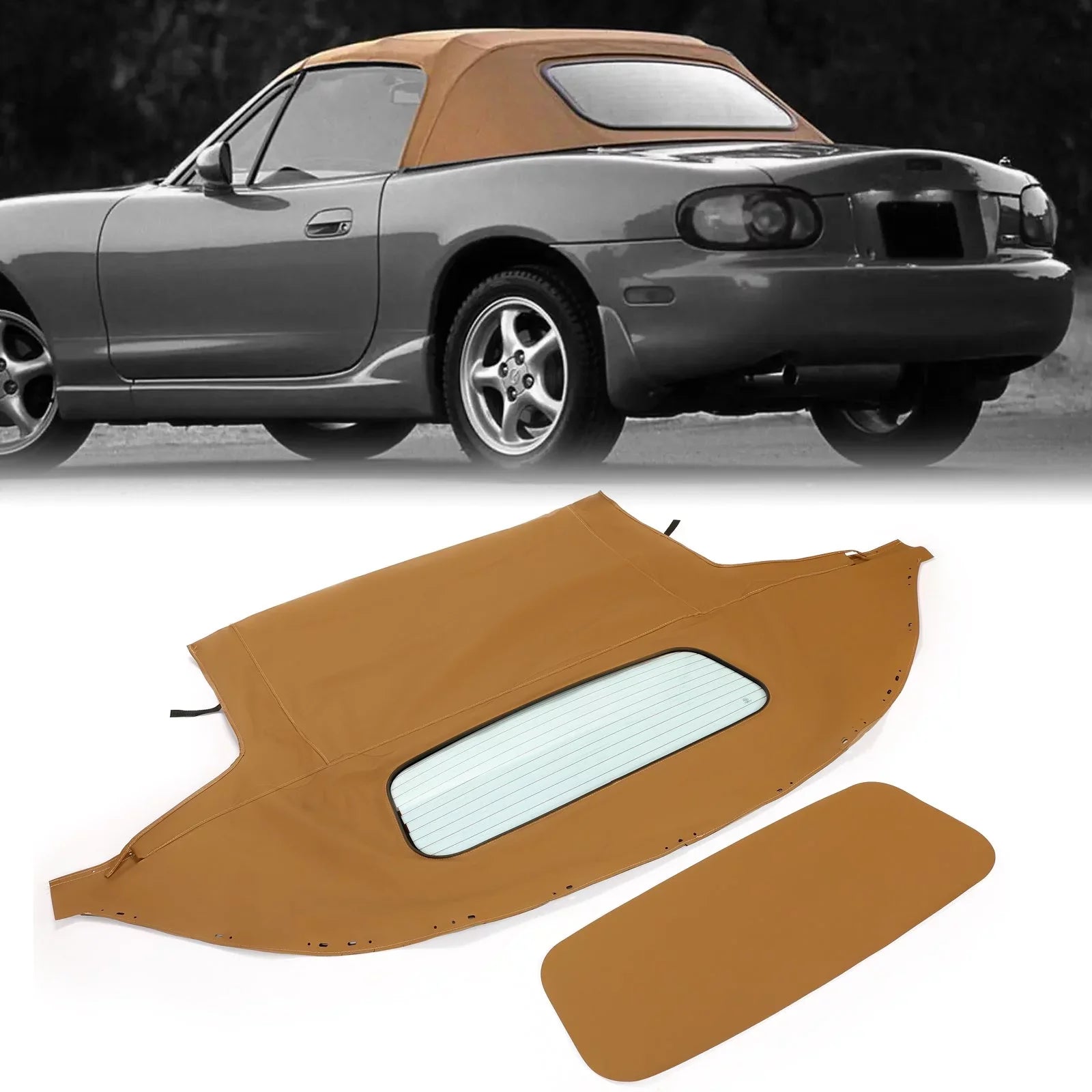 Kojem Convertible Soft Top for 1990-2005 Mazda Miata with Heated Glass Window Sailcloth Vinyl Tan