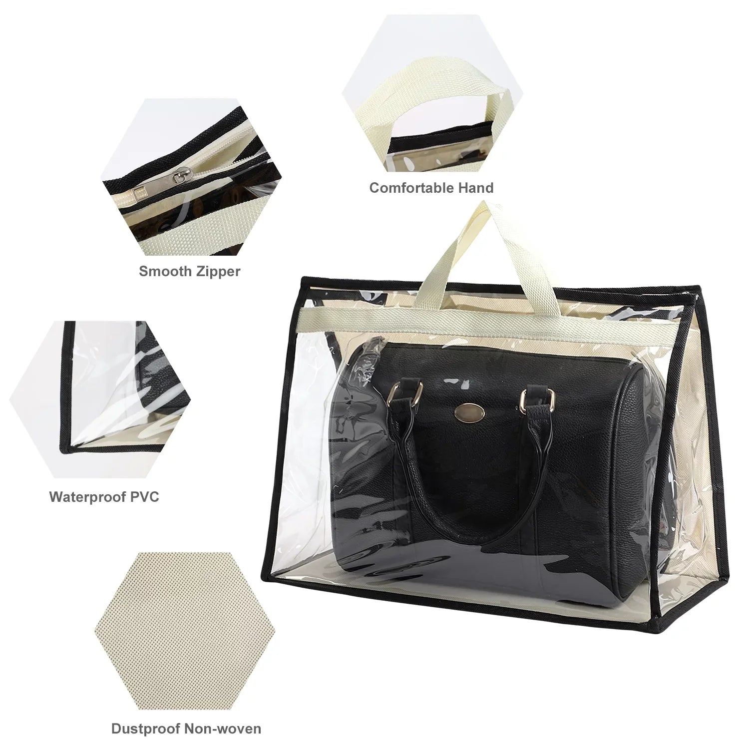 3 Pcs Dust Bags for Handbags, Clear Handbag Storage, Purse Storage Organizer for Closet, Purse Protection Hanging Closet Organizer with Zipper and Handles