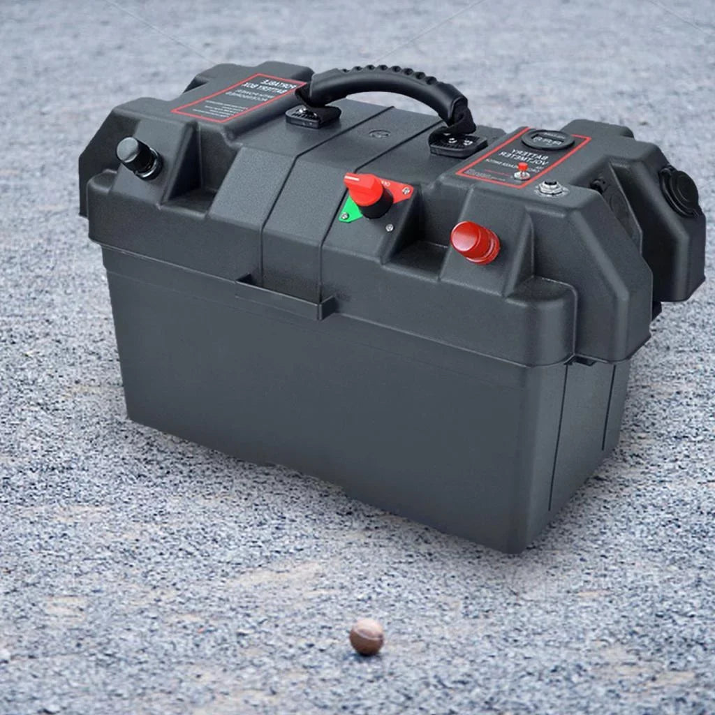 RV Battery Box Trolling Motor Battery Box Waterproof Dual USB Ports Motor Battery Box Batteries Carrier for ATV SUV Car Trailer Travel