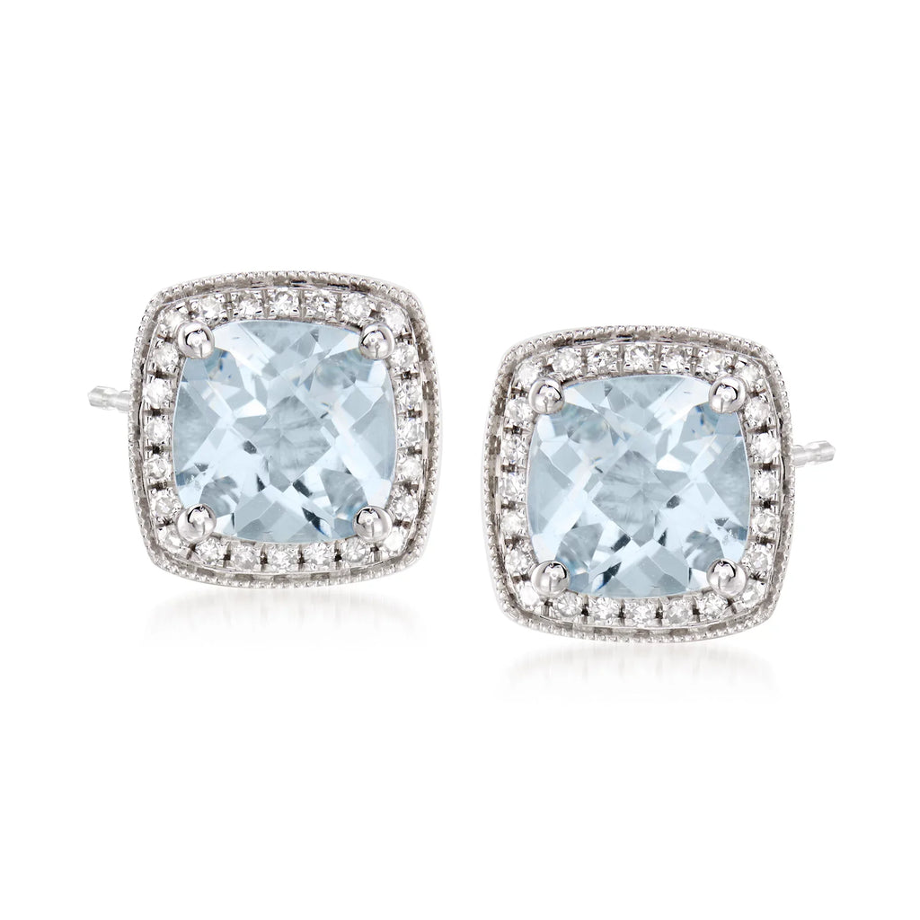 Ross-Simons 2.60 ct. t.w. Aquamarine and .20 ct. t.w. Diamond Earrings in 14kt White Gold, Women's, Adult