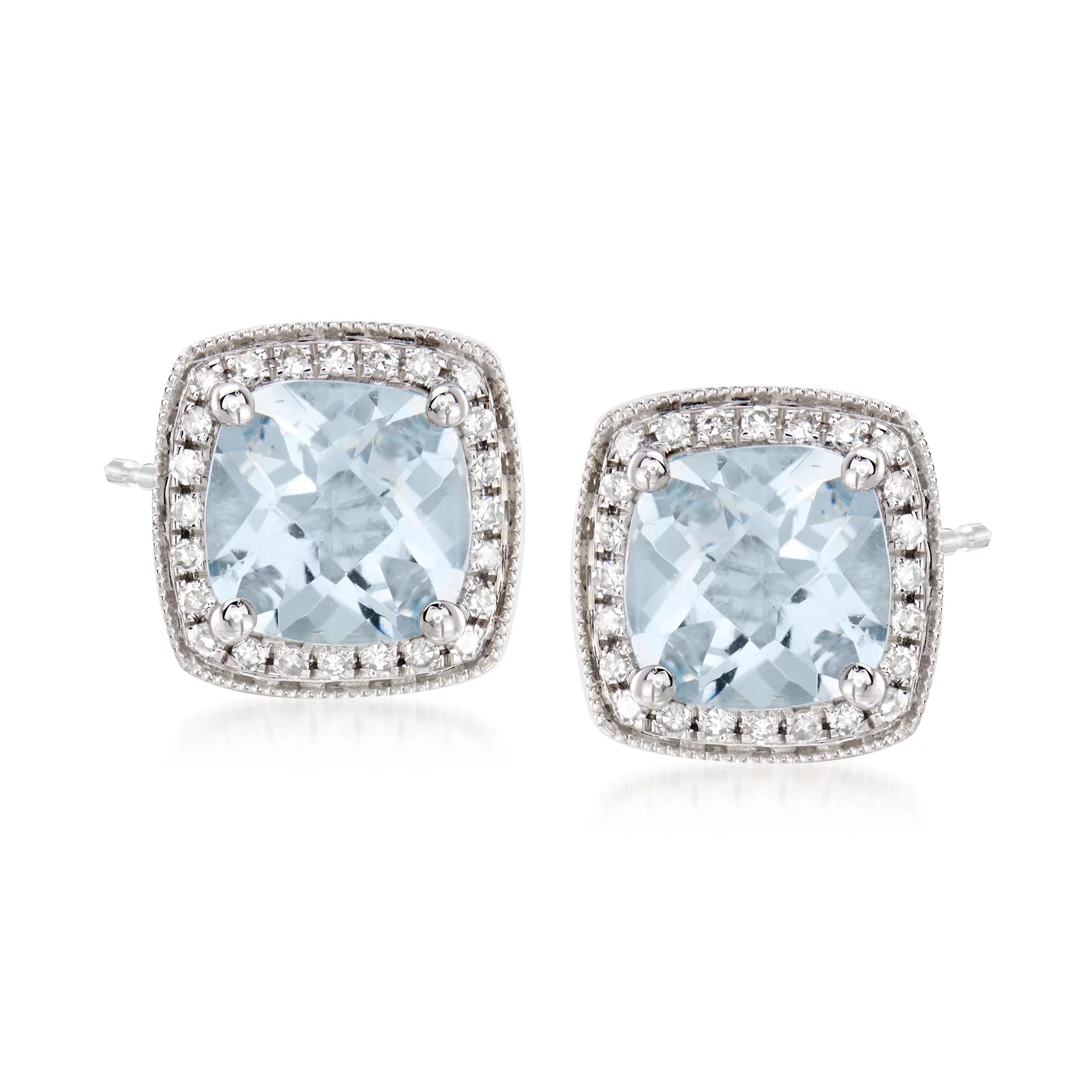 Ross-Simons 2.60 ct. t.w. Aquamarine and .20 ct. t.w. Diamond Earrings in 14kt White Gold, Women's, Adult
