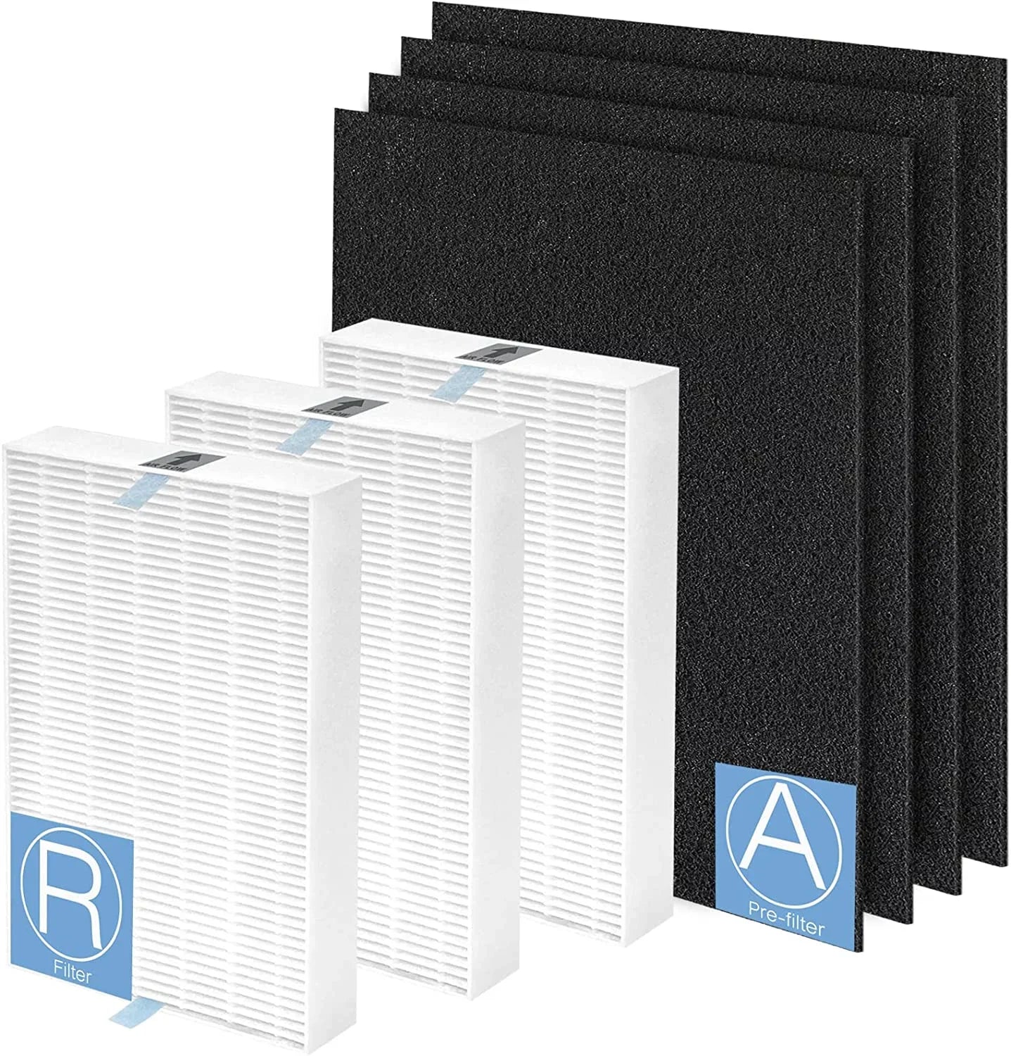 Air Purifier HEPA 13 Filter R, HRF-R3 Suitable with Honeywell Air Purifier HPA300 3 Pack with 4 Pack Precut Activated Carbon Pre-Filters Replacement HRF-AP1,Home Air Purifier Parts & Accessories