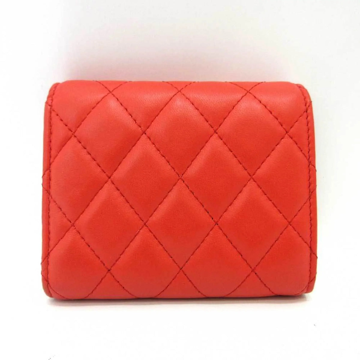 Pre-Owned Chanel Wallet Small Orange Red Series Silver Metal Fittings Mini Trifold Matelasse Women's Lambskin CHANEL (Good)
