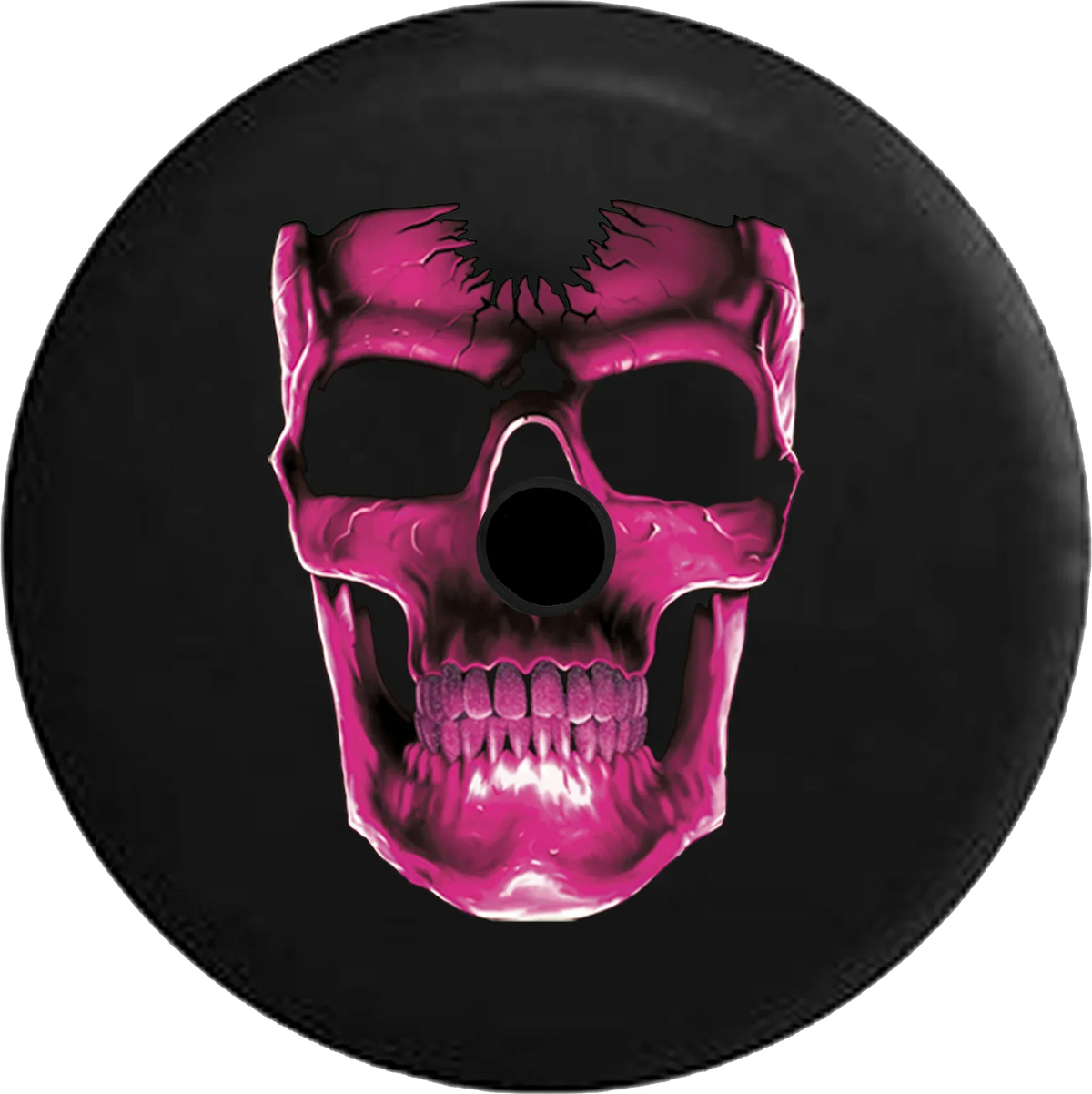 2018 2019 Wrangler JL Backup Camera 3D Cracked Grinning Skull Almost Glowing Pink Spare Tire Coating for Jeep RV 33 Inch